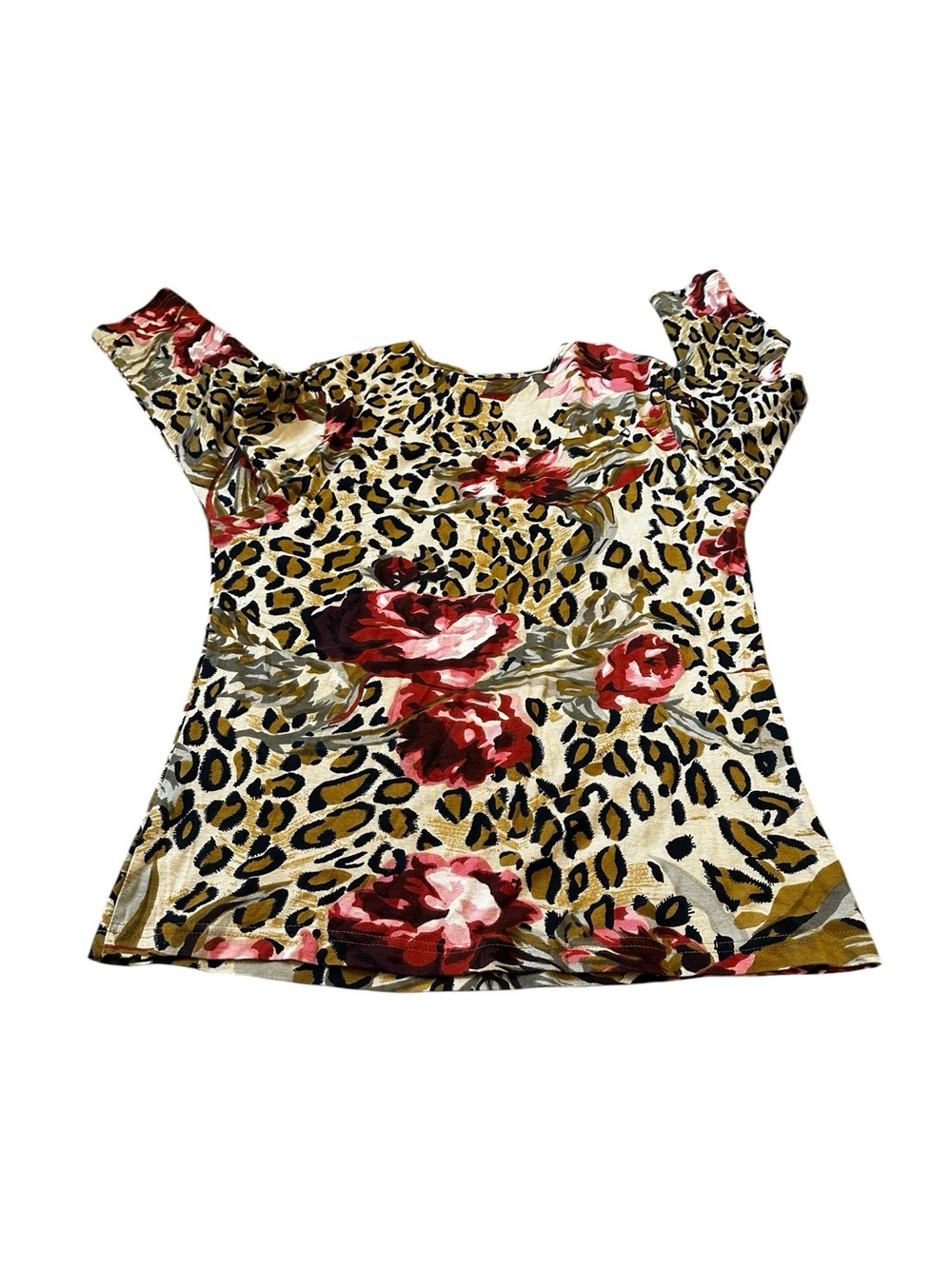 Club Z Collection Size 1X Animal Print Floral Top Sequin Beaded Boho Maximalist - Picture 4 of 5